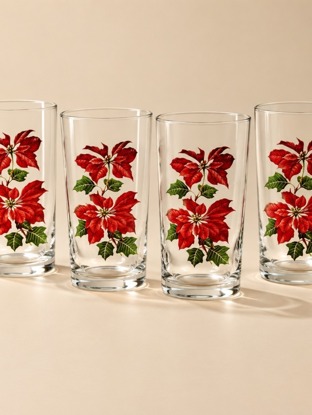 Vintage Poinsettia Highball Glasses Set of 4